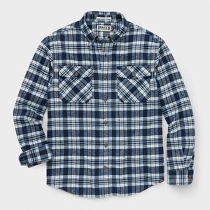 Duluth Trading Co Burlyweight Flannel Shirt‎ Mens L Blue Plaid Untucked Fit NWT